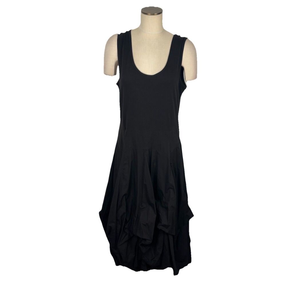VTG Y2K Phool Womens XL Black Cotton Sleeveless Lagenlook Balloon Manifold Dress